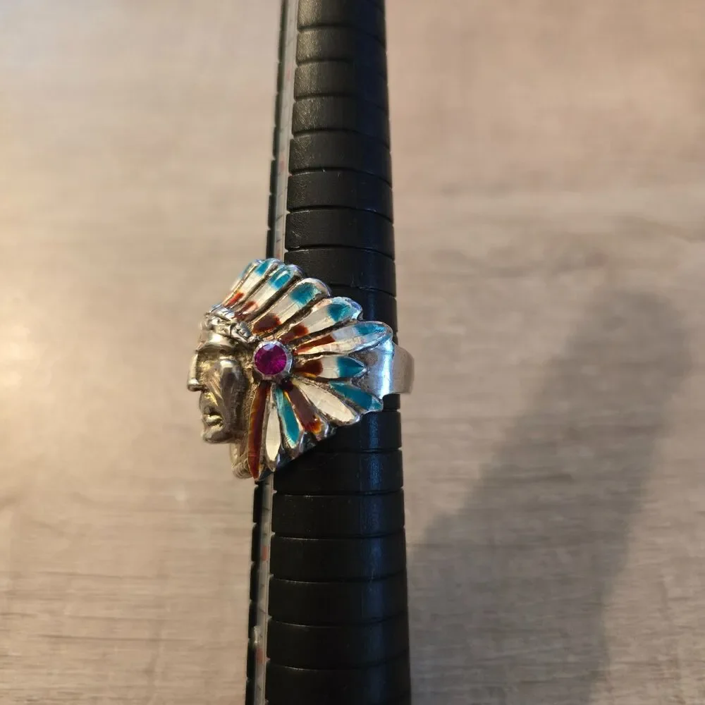 Vintage Sterling Native American Chief Head Ring sz 7.5